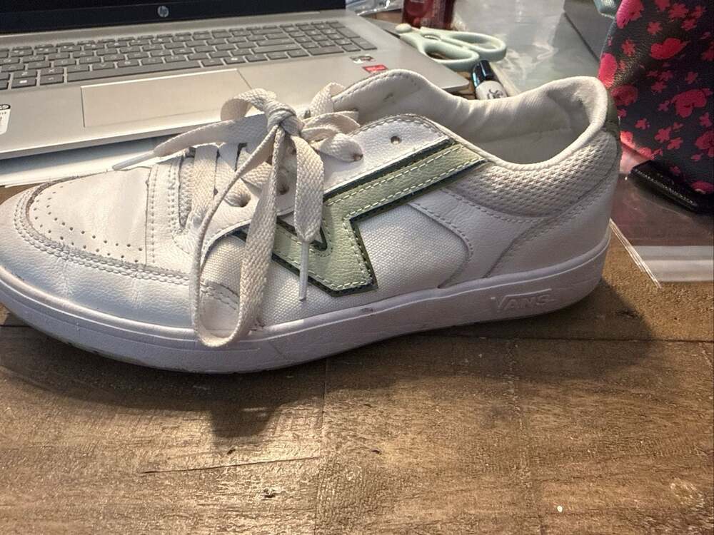 Vans Lowland ComfyCush Sport White and Light Green Leather/Canvas Skate Shoes